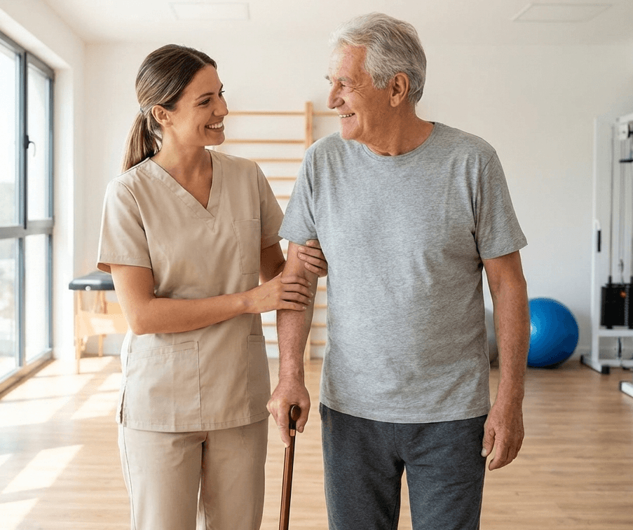 Espaço terapêutico preparado para reabilitação pós-AVC